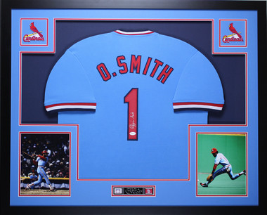 Framed Ozzie Smith St. Louis Cardinals Autographed Blue Mitchell