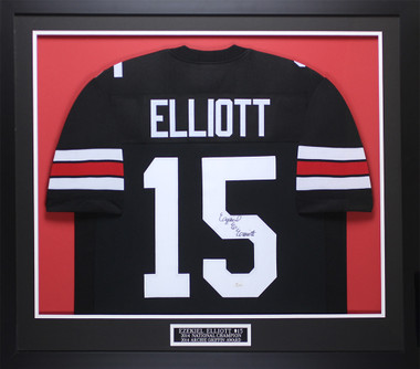 Ezekiel Elliott Autographed and Framed White Ohio State Jersey