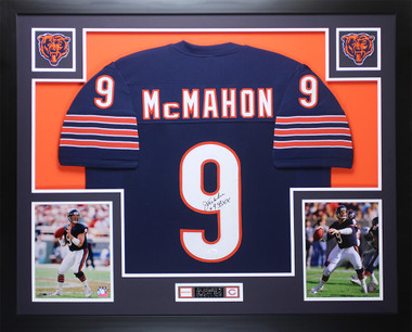 Jim McMahon Autographed and Framed Blue Bears Jersey