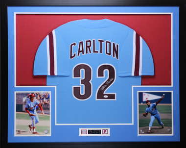 Framed Steve Carlton Philadelphia Phillies Autographed Light Blue