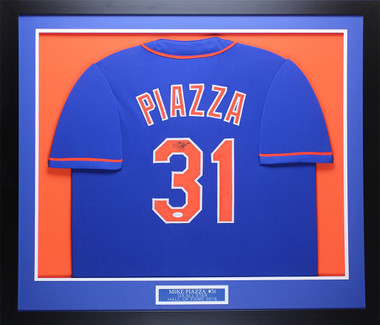 Mike Piazza Autographed and Framed Black Mets Jersey