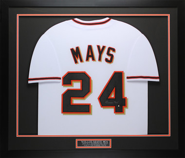 Willie Mays Autographed and Framed Gray Giants Jersey