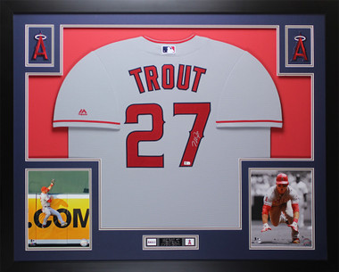 Mike Trout Autographed and Framed Red Majestic Angels Jersey