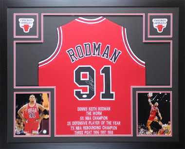 Autographed/Signed Dennis Rodman Chicago Black Basketball Jersey JSA COA