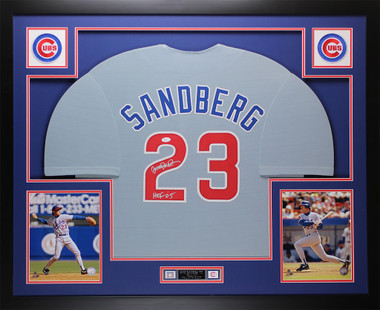 Framed Ryne Sandberg Chicago Cubs Autographed Blue Mitchell & Ness