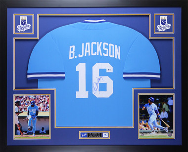 BO JACKSON KANSAS CITY ROYALS 43X36 NICELY FRAMED SIGNED JERSEY BECKETT  WITNESS