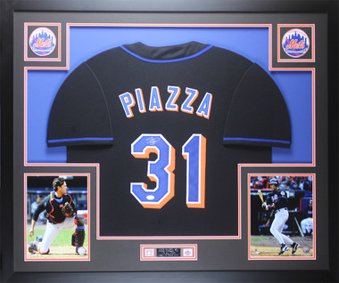 Mike Piazza Autographed & Framed Black New York Mets Jersey Auto JSA COA