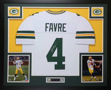 Brett Favre Signed Packers 34 x 42 Custom Framed Jersey (Favre