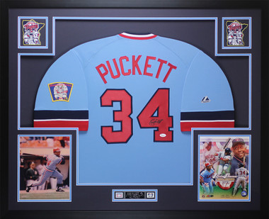 Kirby Puckett Signed Twins 35x43 Custom Framed Jersey (JSA LOA