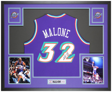 Karl Malone Autographed Utah Signed M&N Swingman Framed Jersey