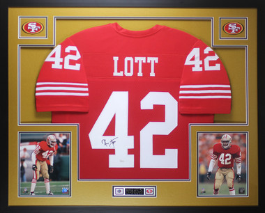 San Francisco 49ers Ronnie Lott Autographed Framed Red Jersey