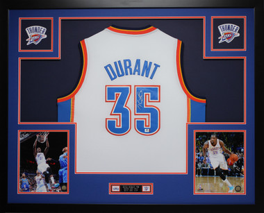 Sold at Auction: FRAMED AUTOGRAPHED KEVIN DURANT OKC JERSEY.
