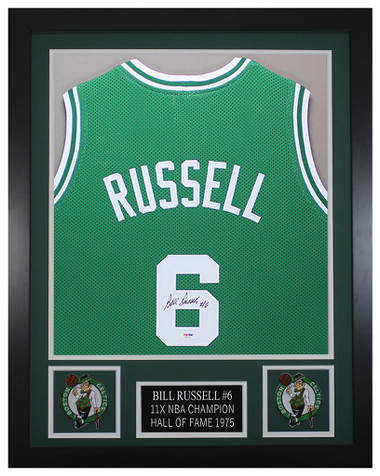 Boston Celtics Bill Russell Autographed Framed Green Jersey JSA