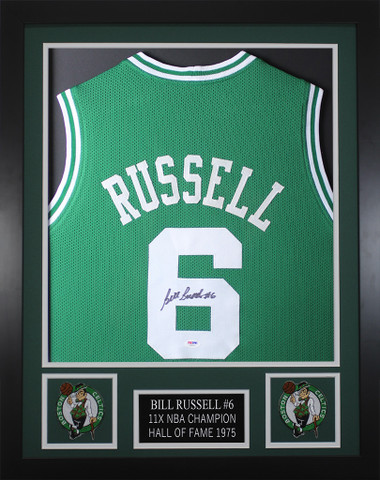 Boston Celtics Bill Russell Autographed Framed Green Jersey JSA Stock  #206951