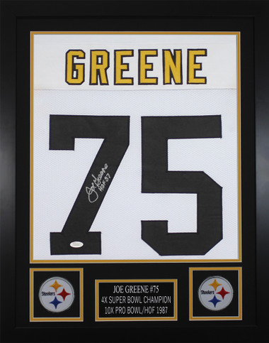 Joe Greene Autographed & Framed White Steelers Jersey Auto Beckett COA