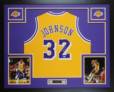 Magic Johnson Autographed and Framed Yellow Lakers Jersey