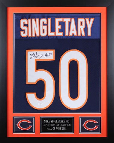 Mike Singletary Autographed HOF 98 and Framed Blue Bears Jersey Auto JSA COA