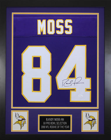 Autographed/Signed Randy Moss Minnesota Purple Football Jersey JSA