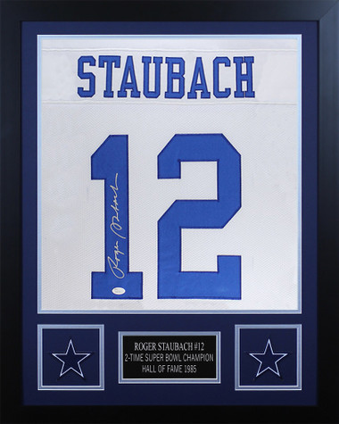 Roger Staubach Autographed Dallas Cowboys Custom Framed Jersey, JSA COA