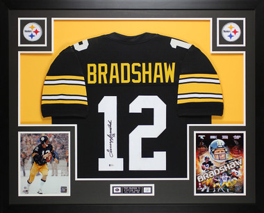 Terry Bradshaw Autographed and Framed White Pittsburgh Steelers Jersey