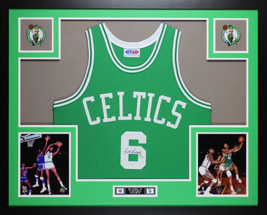 Boston Celtics Bill Russell Autographed Framed Green Jersey JSA