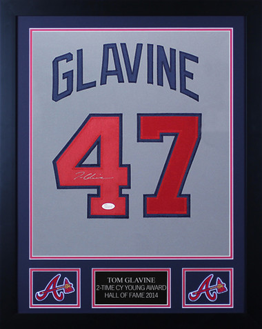 Tom Glavine Autographed HOF and Framed White Atlanta Braves Jersey JSA COA