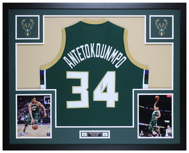 Bleachers Sports Music & Framing — Giannis Antetokounmpo Signed 2021  Milwaukee Bucks Jersey & NBA Championship Photo - JSA COA - Framed