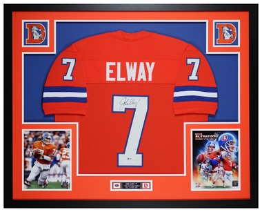 Denver Broncos John Elway Autographed Blue Jersey Beckett BAS Witness Stock  #220372