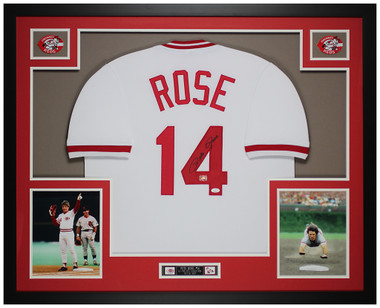 Autographed/Signed Pete Rose Cincinnati Pinstripe Baseball Jersey JSA COA
