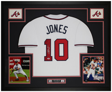 Chipper Jones Autographed and Framed White Braves Jersey