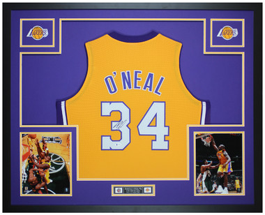 Los Angeles Lakers Shaquille Shaq O'Neal Autographed Yellow Jersey On 3  Beckett BAS Stock #191014