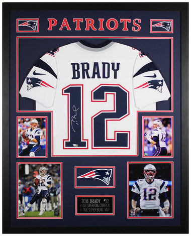 Tom Brady Autographed & Framed White Patriots Nike Jersey – Super