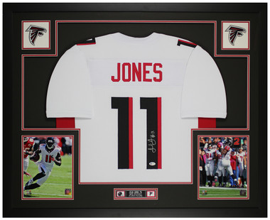 Deion Sanders Autographed and Framed Red Falcons Jersey