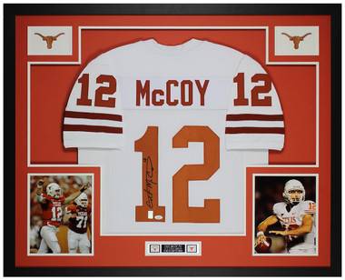 Colt McCoy Signed 35 x 43 Custom Framed Jersey (PSA COA & GTSM Hologram)