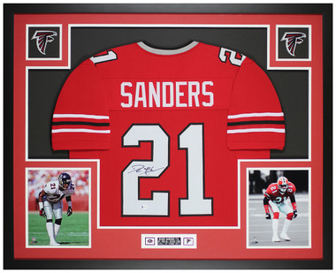 Deion Sanders Autographed and Framed Black Falcons Jersey