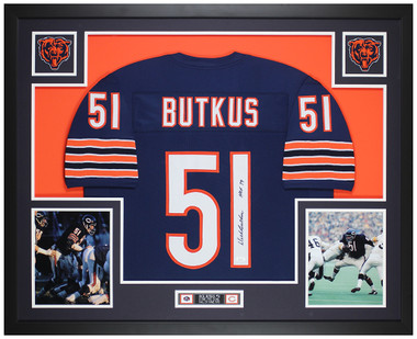 Framed Chicago Bears 3X Signed Singletary Urlacher Butkus Jersey Dual Coa