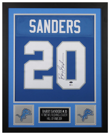 Barry Sanders Autographed Detroit Lions Jersey Framed BAS Signed