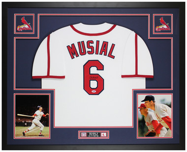 Stan Musial HOF Autographed in Blue St. Louis Cardinals Gray Mitchell &  Ness Jersey HOF 69 Size 44 PSA/DNA
