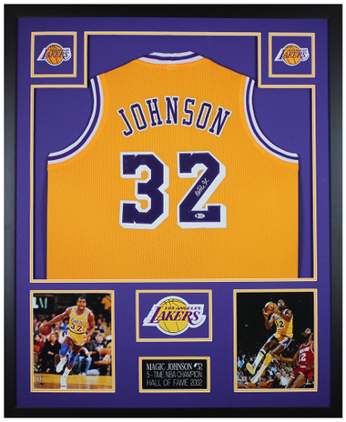 Magic Johnson Autographed and Framed Los Angeles Lakers Jersey