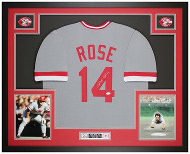 Pete Rose Signed 35 x 43 Custom Framed Cincinnati Reds Jersey