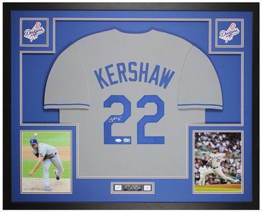 Clayton Kershaw Autographed and Framed White Los Angeles Jersey Auto JSA COA