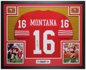 Joe Montana Autographed & Framed Red San Francisco 49ers Jersey Auto JSA Certified