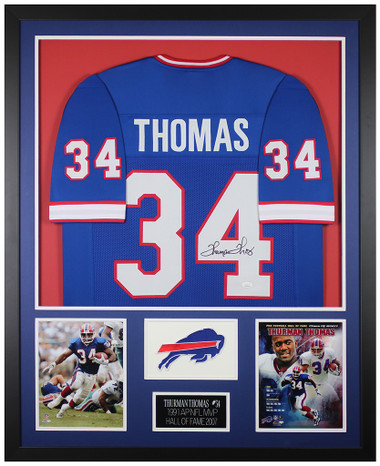 THURMAN THOMAS SIGNED CUSTOM PRO STYLE BILLS RED JERSEY, JSA COA