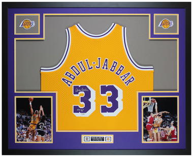 Kareem Abdul-Jabbar Autographed and Framed Yellow Lakers Jersey Fanatics COA