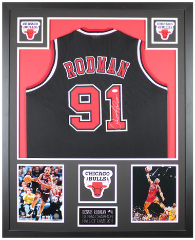 Bulls Dennis Rodman Authentic Signed Red Pro Style Framed Jersey