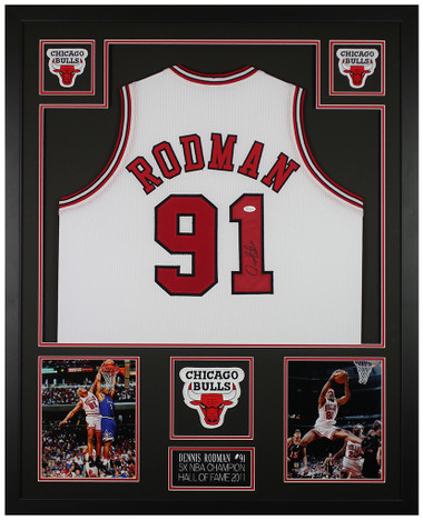 Detroit Pistons Dennis Rodman Autographed White Jersey JSA Stock