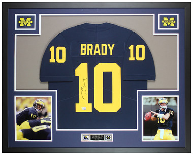 Tom Brady Autographed and Framed White Michigan Jersey