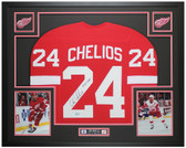 Chris Chelios Autographed HOF 13 & Framed Red Detroit Jersey Beckett COA