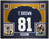 Tim Brown Autographed & Framed Blue Notre Dame Jersey Auto JSA COA