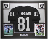 Tim Brown Autographed and Framed Black Oakland Jersey Auto Beckett COA